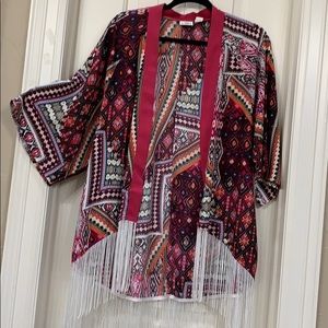Fringed bright colored kimono